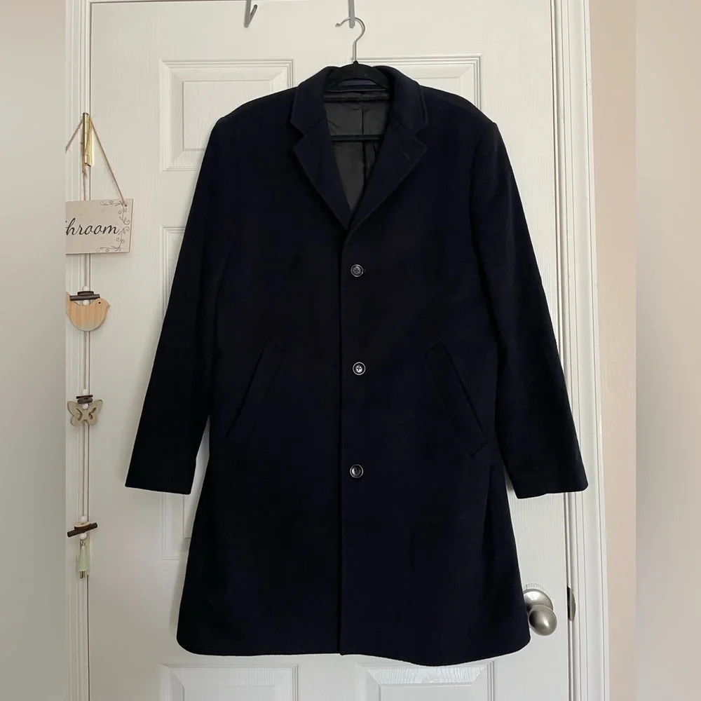 J. Crew Ludlow Men's Dark Navy Trench Coat 95% Wool and 5% Cashmere 40 Regular